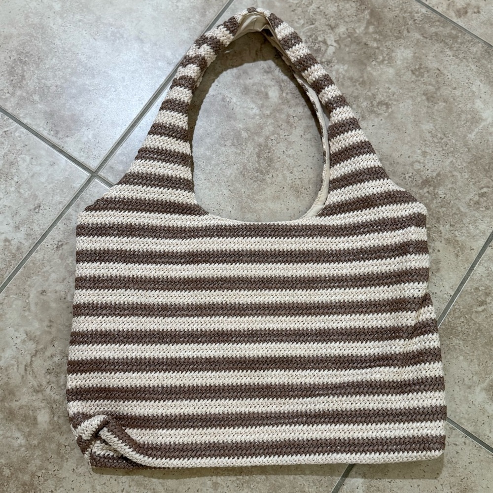 Beach Riot Brown and Cream Striped Knit Tote